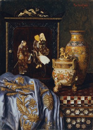 Stillleben mit japanischen Kunstgegenstanden by Max Schodl Oil Painting