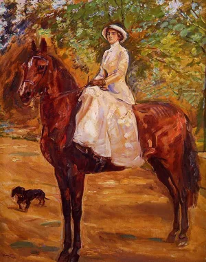 Dame im weissen Reitkleid zu Pferde painting by Max Slevogt