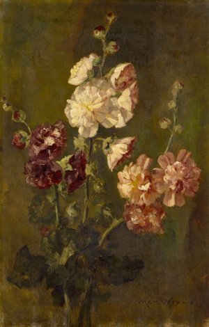 Hollyhocks by Max Weyl Oil Painting