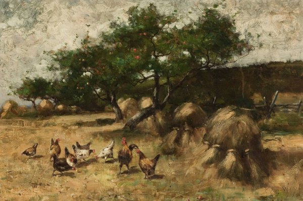 Main Product Photo of Roosters in the Yard  Painting by Max Weyl