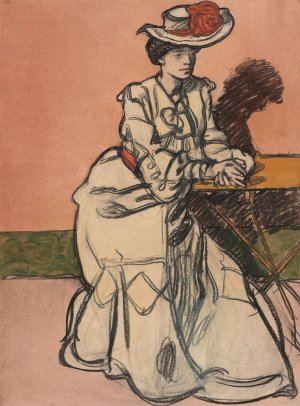 An Elegant Parisienne Seated in a Cafe by Maxime Dethomas Oil Painting
