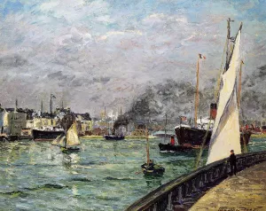 Departure of a Cargo Ship, Le Havre Oil painting by Maxime Maufra