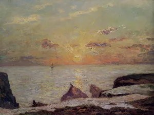 On the Cliffs of Belle Isle on Mer, Sunset by Maxime Maufra - Oil Painting Reproduction