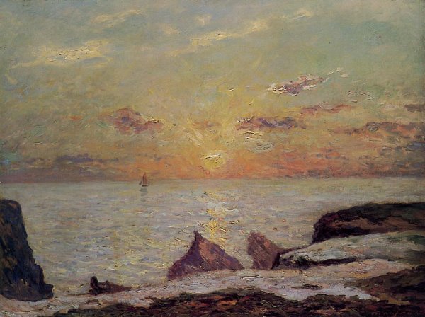 Main Product Photo of On the Cliffs of Belle Isle on Mer, Sunset Painting by Maxime Maufra