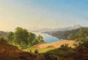 A Scene on Lake Starnberg, in the Background Starnberg Castle and Rose Island by Maximilian Haushofer Oil Painting