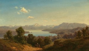 A View of Lake Waginger See by Maximilian Haushofer Oil Painting