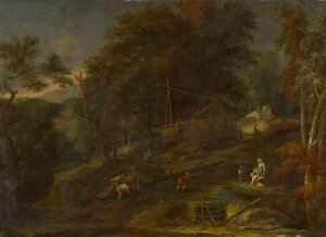 Forest Landscape with Staffage Figures by Maximilian Joseph Schinnagl Oil Painting
