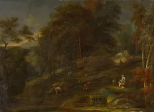 Forest Landscape with Staffage Figures Oil painting by Maximilian Joseph Schinnagl