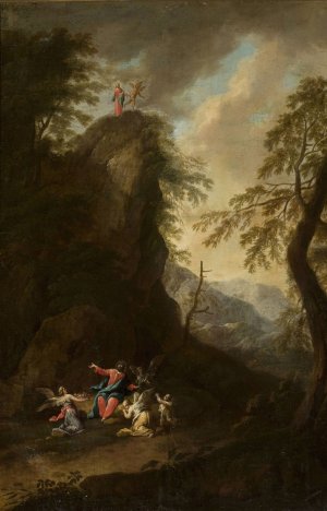 Temptation of Christ and attending angels by Maximilian Joseph Schinnagl Oil Painting