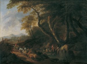 Waldlandschaft mit Gewasser rechts by Maximilian Joseph Schinnagl Oil Painting