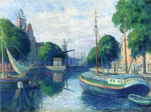 Barges on a Canal at Rotterdam Oil painting by Maximilien Luce