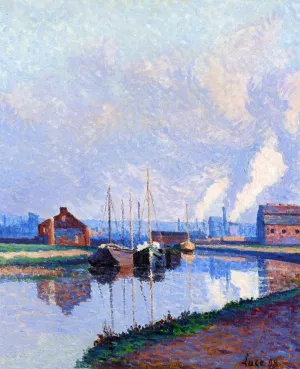 Charleroi, Barges on the Sambre Oil painting by Maximilien Luce
