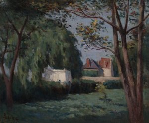 Country Scene with Three Houses and Trees by Maximilien Luce Oil Painting
