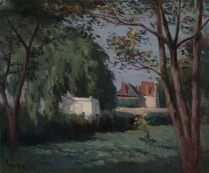 Country Scene with Three Houses and Trees Oil painting by Maximilien Luce