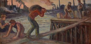 Le Dechargement de la peniche by Maximilien Luce Oil Painting
