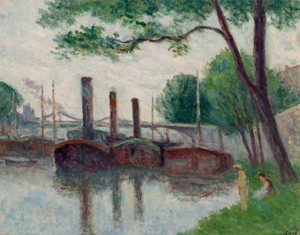 Main Product Photo of Les bords de la Seine pres de la Roche-Guyon  Painting by Maximilien Luce