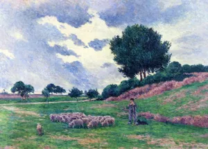 Mereville, a Herd of Sheep painting by Maximilien Luce