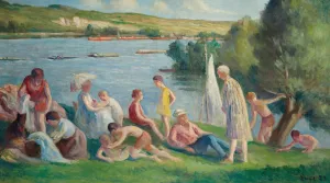 Mericourt, un dimanche au bord de la Seine Oil painting by Maximilien Luce