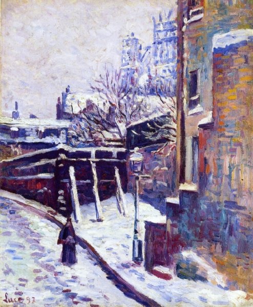 Main Product Photo of Montmartre, Snow Covered Street Painting by Maximilien Luce