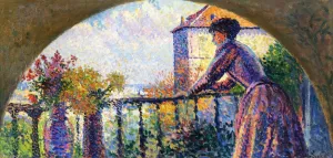 Paris, Rue Cortot, Madame Luce on the Balcony Oil painting by Maximilien Luce