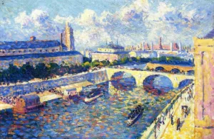 Paris, the Seine and the Quai de la Megisserie viewed from the Quai de Horloge by Maximilien Luce Oil Painting