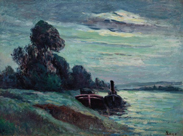 Peniches sur la Seine by Maximilien Luce - Hand-Painted Oil Painting Reproduction