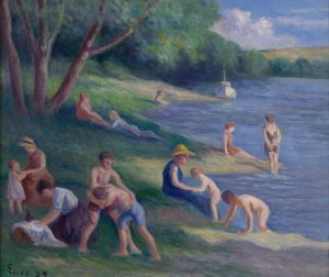Plage a Mericourt by Maximilien Luce Oil Painting