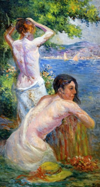 Main Product Photo of Saint Tropez, Two Woman by the Gulf Painting by Maximilien Luce