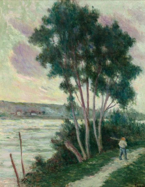 Main Product Photo of Sandrecourt, le chemin au bord de la riviere  Painting by Maximilien Luce
