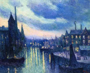 The Port of Rotterdam, Evening Oil painting by Maximilien Luce