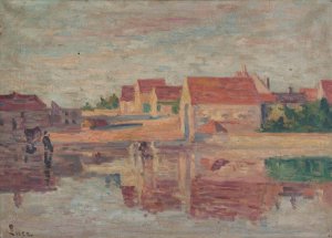 Village au bord d'une riviere by Maximilien Luce Oil Painting