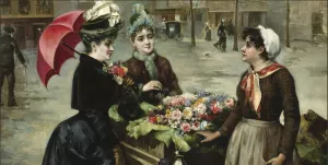 Flower Seller by Maximino Pena Munoz Oil Painting