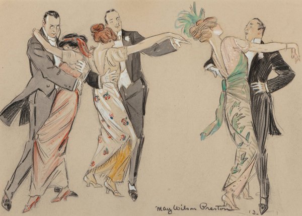 Three Dancing Couples  by May Wilson Preston - Hand-Painted Oil Painting Reproduction