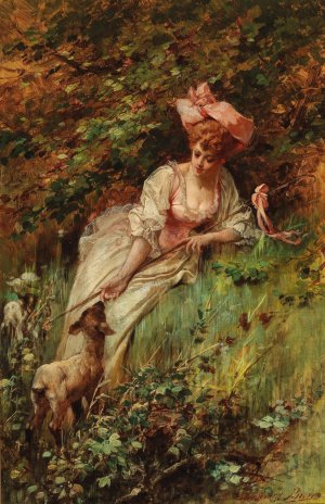 A Shepherdess by Maynard Brown Oil Painting