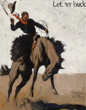 Let 'er Buck! Pendleton Round Up by Maynard Dixon Oil Painting