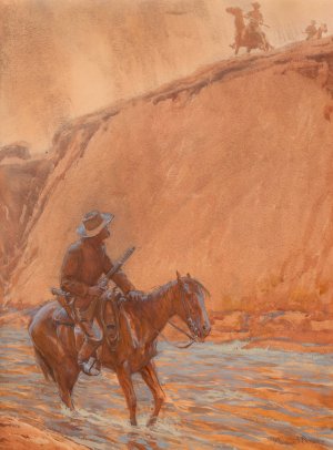 The fugitive's horse plunged into the deep water by Maynard Dixon Oil Painting