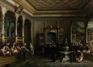 A Coffee House in Tophane by Megerdich Jivanian Oil Painting