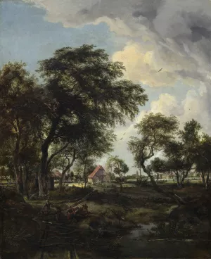 A Farm in the Sunlight by Meindert Hobbema Oil Painting
