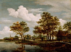 A River Scene by Meindert Hobbema Oil Painting