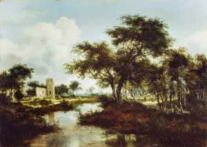 A Ruin on the Bank of a River Oil painting by Meindert Hobbema