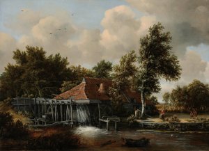 A Watermill by Meindert Hobbema Oil Painting