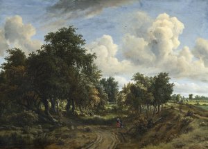 A Wooded Landscape by Meindert Hobbema Oil Painting