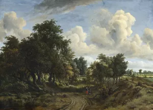 A Wooded Landscape by Meindert Hobbema Oil Painting