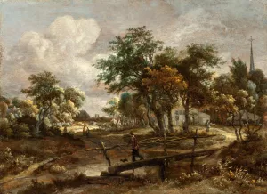 Landscape with a Footbridge by Meindert Hobbema Oil Painting