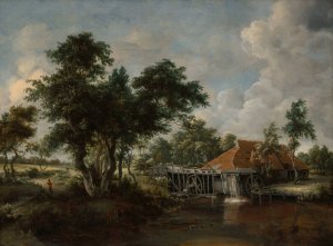 The Watermill with the Great Red Roof by Meindert Hobbema Oil Painting