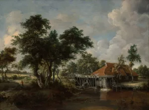 The Watermill with the Great Red Roof by Meindert Hobbema Oil Painting