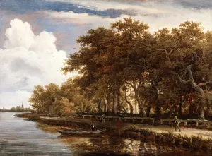 View Along the Amstel by Meindert Hobbema Oil Painting