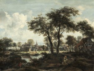 Village near a Pool by Meindert Hobbema Oil Painting