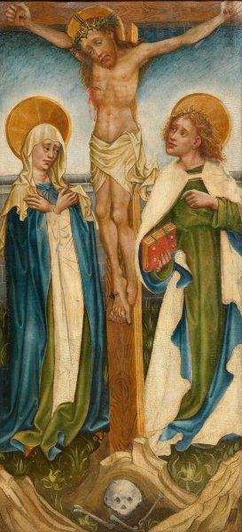 Christus am Kreuz zwischen den Assistenzfiguren Maria und Johannes by Meister Des Friedrichsaltars Oil Painting