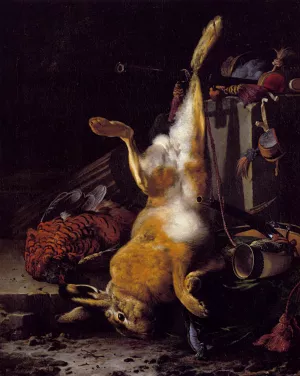 A Still Life Of Dead Game And Hunting Equipment Oil painting by Melchior Hondecoeter